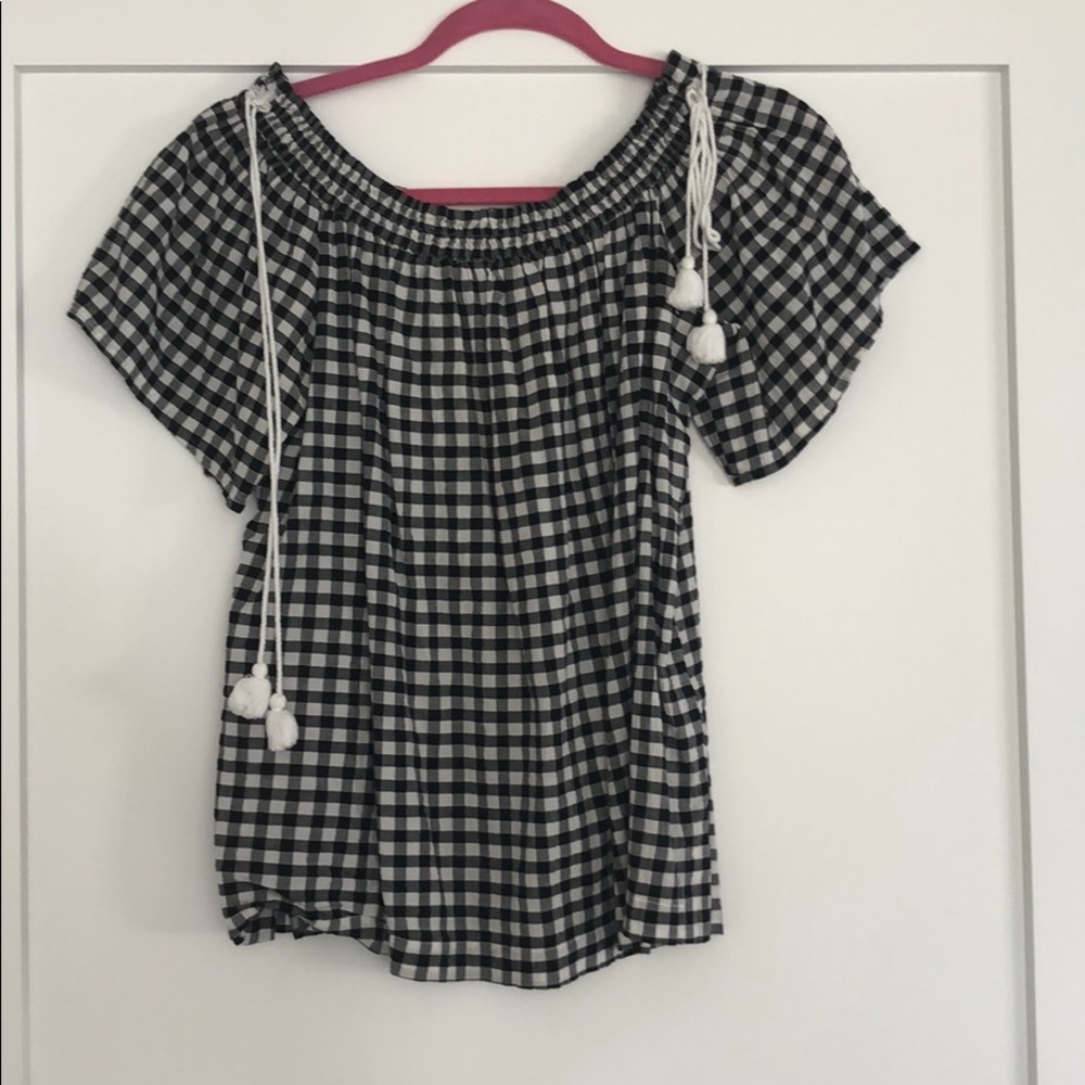 Plaid off the shoulder top